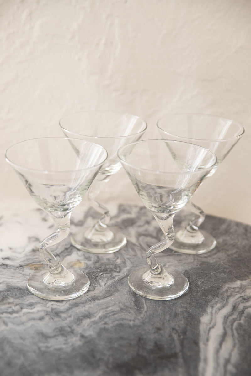 Vintage Libbey Z-Stem Martini Glasses Set of 4 Clear Cocktail Bent Zig Zag  Ste