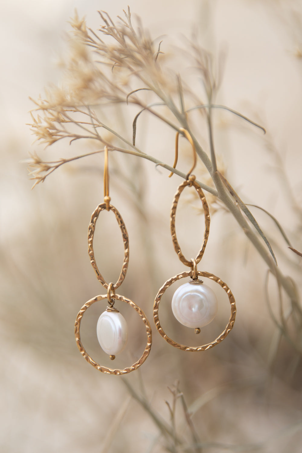 Brass + Pearl Drop Earrings