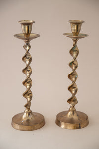 Set of 2 Brass Spiral Taper Candle Holders