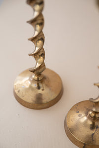 Set of 2 Brass Spiral Taper Candle Holders
