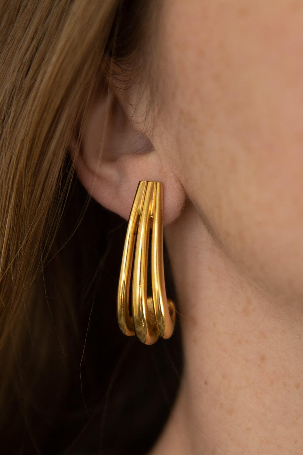 Gold Tone Curve Drop Earrings